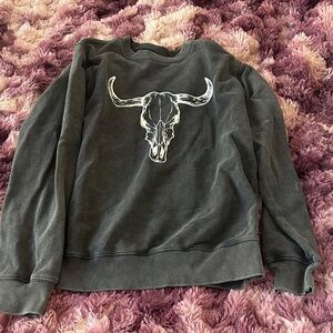 Women's Charcoal Bull Skull Sweater